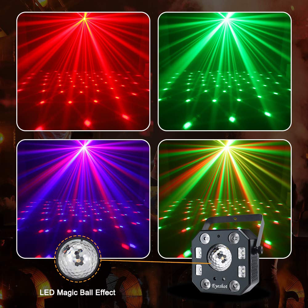 Disco Light DJ Lights, Eyeshot 5 in 1 Stage Light with Magic Ball, Led Par Light Pattern Strobe Light with UV Effect, Remote and DMX Control for Stage & DJ Lighting, Wedding Church Disco Party Lights