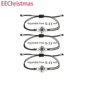 EEChristmas Compass Pinky Promise Distance Matching Bracelets 3 Pack for Best Friends Family Women Mens Teen Girls Adjustable Friendship Birthday Gift