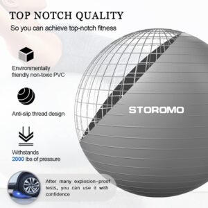 STOROMO Exercise Ball,Yoga Ball(with Exercise Tutorial)，Extra Thick Non-Slip,Holds 2500 lbs, Workout Ball for Pregnancy Birthing and Balance Stability (Silver, 45cm/17.7in)