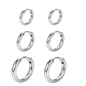 Small Silver Hoop Earrings- 3 Pairs of Hypoallergenic Cartilage Earring Hoop Sterling Silver Hoop Earring for Women Men (8mm 10mm 12mm)