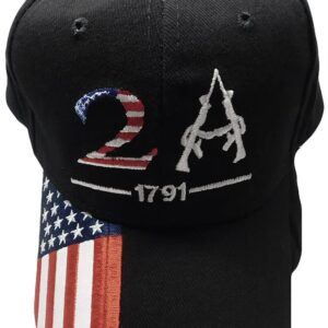 Trade Winds 2A 2nd Amendment 1791 USA Flag On Bill Black White 100percent Cotton Adjustable Embroidered Hat Cap,Multi , One Size