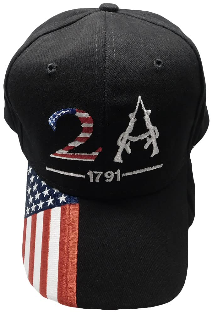 Trade Winds 2A 2nd Amendment 1791 USA Flag On Bill Black White 100percent Cotton Adjustable Embroidered Hat Cap,Multi , One Size