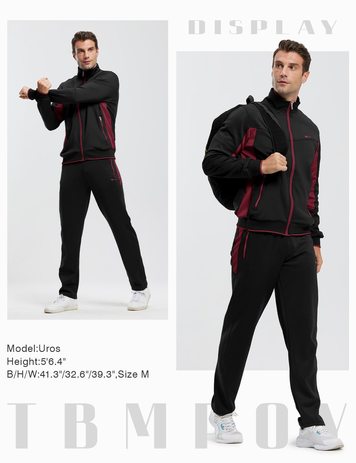 TBMPOY Men's Tracksuits Sweatsuits for Men Set Track Suits 2 Piece Casual Athletic Jogging Warm Up Full Zip Sweat Suits Black/Wine Red XL