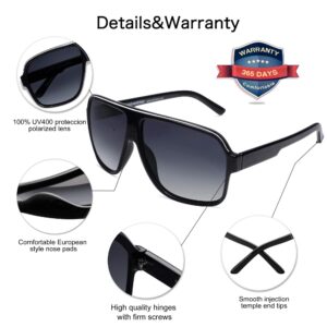 VANLINKER Polarized Oversized Aviator Sunglasses Vintage Retro 70s Square Flat Top Shield Shades Black White Frame/Gradient Grey Len