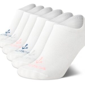 Nautica Women's No Show Stretchy Sport Liner Socks with Non Slip Grip (6 Pack), Size 4-10, All White