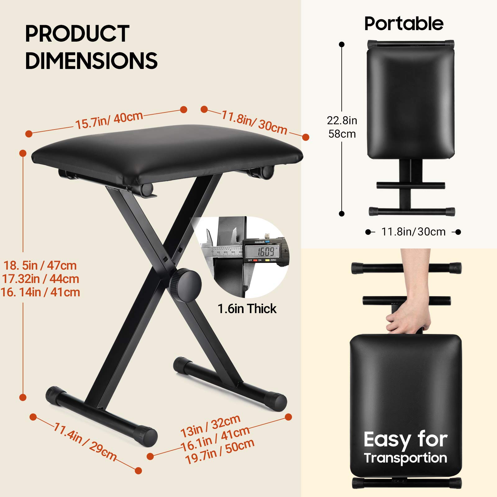 CAHAYA Keyboard Bench X-Style Height Adjustable 16.3-19.6in Padded Cushion Piano Stool Bench Keyboard Chair for Keyboards Piano CY0257