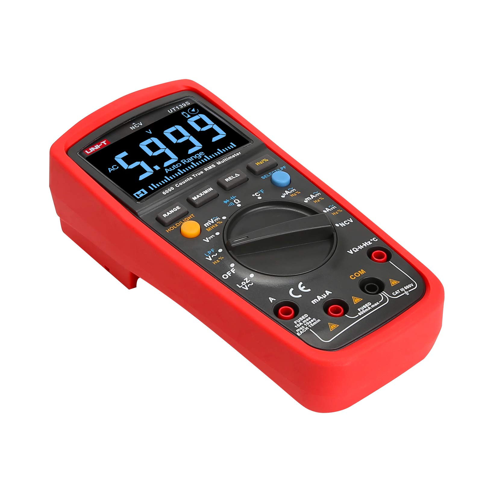 UNI-T True RMS Digital Multimeter UT139S, Auto/Manual Range 6000 Counts NCV LPF/LoZ (ACV) Analog Bar Bandwidth Measures AC DC Voltage AC DC Current Resistance Capacitance Frequency Temperature Duty Cy