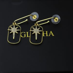 GLPAHA Star Black Dangle Earrings for women Sterling Silver Unique design Multiple wearing styles (black gold)