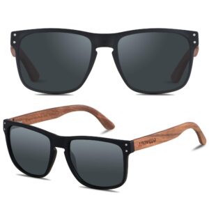 andwood mens sunglasses polarized uv protection wooden frame beach sun glasses womens square wood shades black