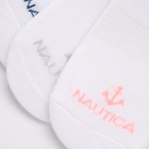 Nautica Women's No Show Stretchy Sport Liner Socks with Non Slip Grip (6 Pack), Size 4-10, All White