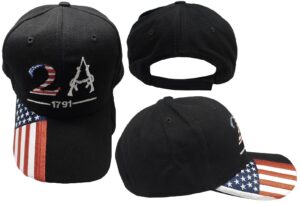 trade winds 2a 2nd amendment 1791 usa flag on bill black white 100percent cotton adjustable embroidered hat cap,multi , one size