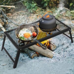 Folding Campfire Grill Heavy Duty Steel Grate with Legs Portable Over Fire Camp Grill for Outdoor Cooking Grill Traveling Picnic, Black （21.6" x 11.8"）