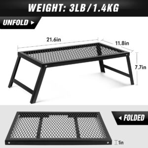 Folding Campfire Grill Heavy Duty Steel Grate with Legs Portable Over Fire Camp Grill for Outdoor Cooking Grill Traveling Picnic, Black （21.6" x 11.8"）