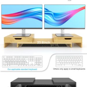 Epesoware Monitor Stand with 2 Drawers for Desk, Bamboo Dual Monitor Riser, Desk Organizer, Monitor Shelf for Computer Laptop Printer, No Assembly Required, Natural