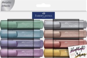 faber-castell metallic highlighter set - assortment of 8 subtle glitter highlighter markers - note taking and journaling supplies