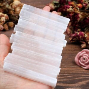 vuUUuv Natural Bulk Selenite Sticks & Black Tourmaline - Healing Crystals，Reiki， Cleansing Energy，Radiation Protection，Protection Grids (24 pcs)