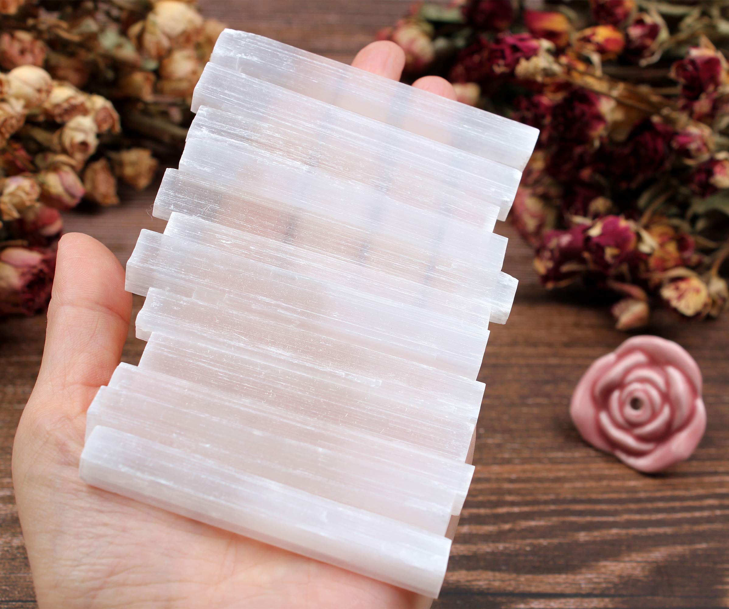 vuUUuv Natural Bulk Selenite Sticks & Black Tourmaline - Healing Crystals，Reiki， Cleansing Energy，Radiation Protection，Protection Grids (24 pcs)