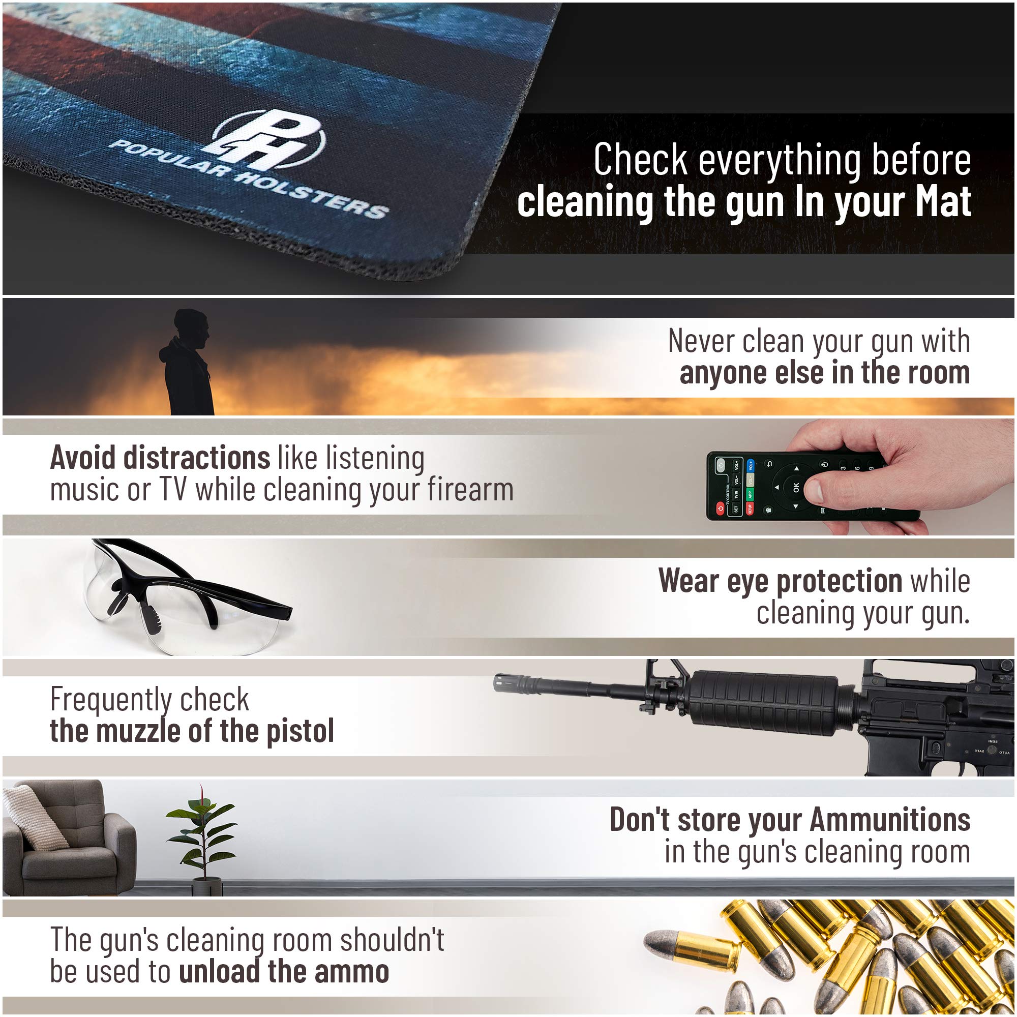 Gun Cleaning Mat for all Guns by PH - Gun Mat Measures 12"x36"x 3 mm - Oil and Solvent Resistant Padded Non-Slip - Compatible with Rifles - Small to large Pistols - Workbench Mat for Firearm (2ndAmnd)