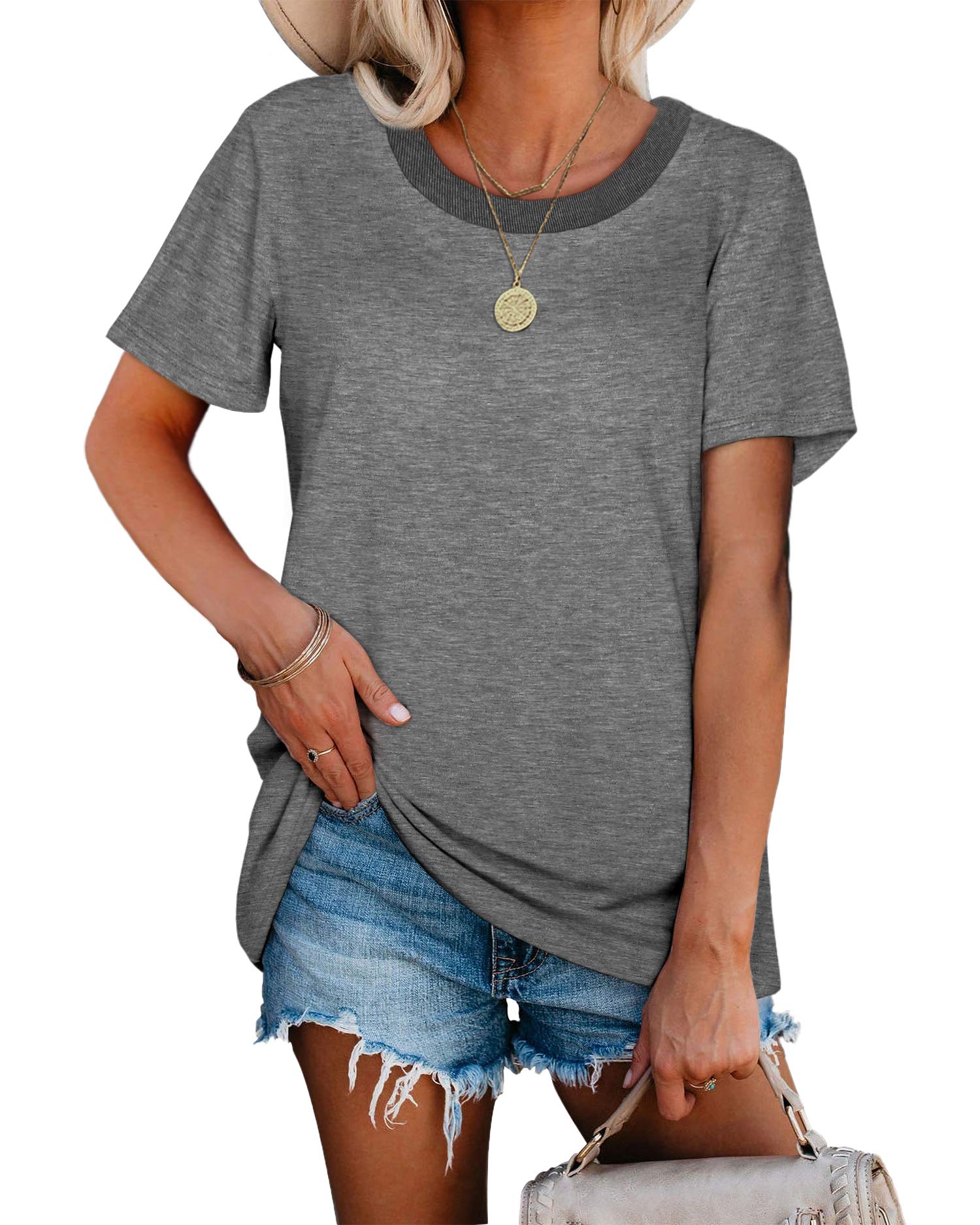 Soft Tshirts for Women Casual Tees Tops Short Sleeve Summer Shirts Loose Fit Tees XL