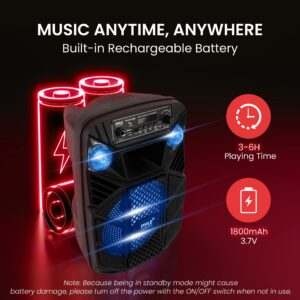 Pyle Bluetooth PA Speaker System - 300W Rechargeable Outdoor Bluetooth Speaker Portable PA System w/ 8” Subwoofer 1” Tweeter, Microphone in, MP3/USB, Radio, Remote - Pyle PPHP838B, Black