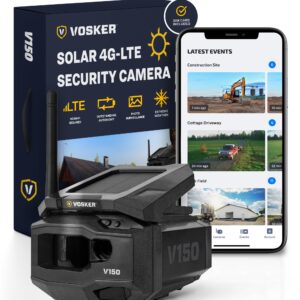 Vosker V150 Solar-Powered LTE Cellular Home Security Outdoor Camera | Motion Activated Sensor Nightvision Wireless Camera | Receive Photos on Your Mobile App (V150-US)