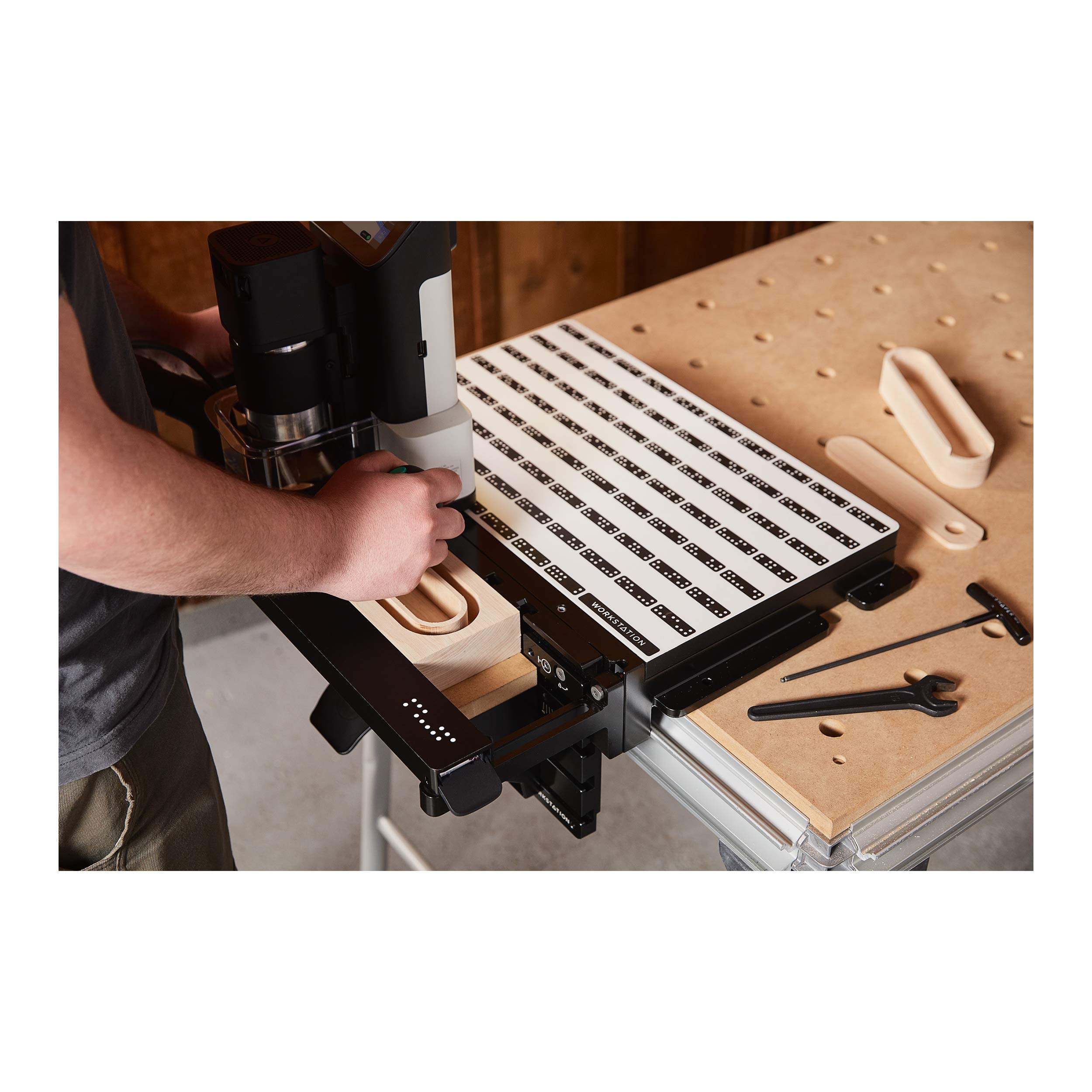 Shaper Workstation - Ultimate workholding and fixturing solution - SW1-AA - Easily adjustable shelf for small or irregular workpieces - Intuitive indexing pins for alignment and registration