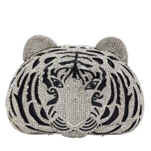 boutique de fgg tiger clutch purse for women evening bags formal party prom rhinestone handbags and purses (silver)