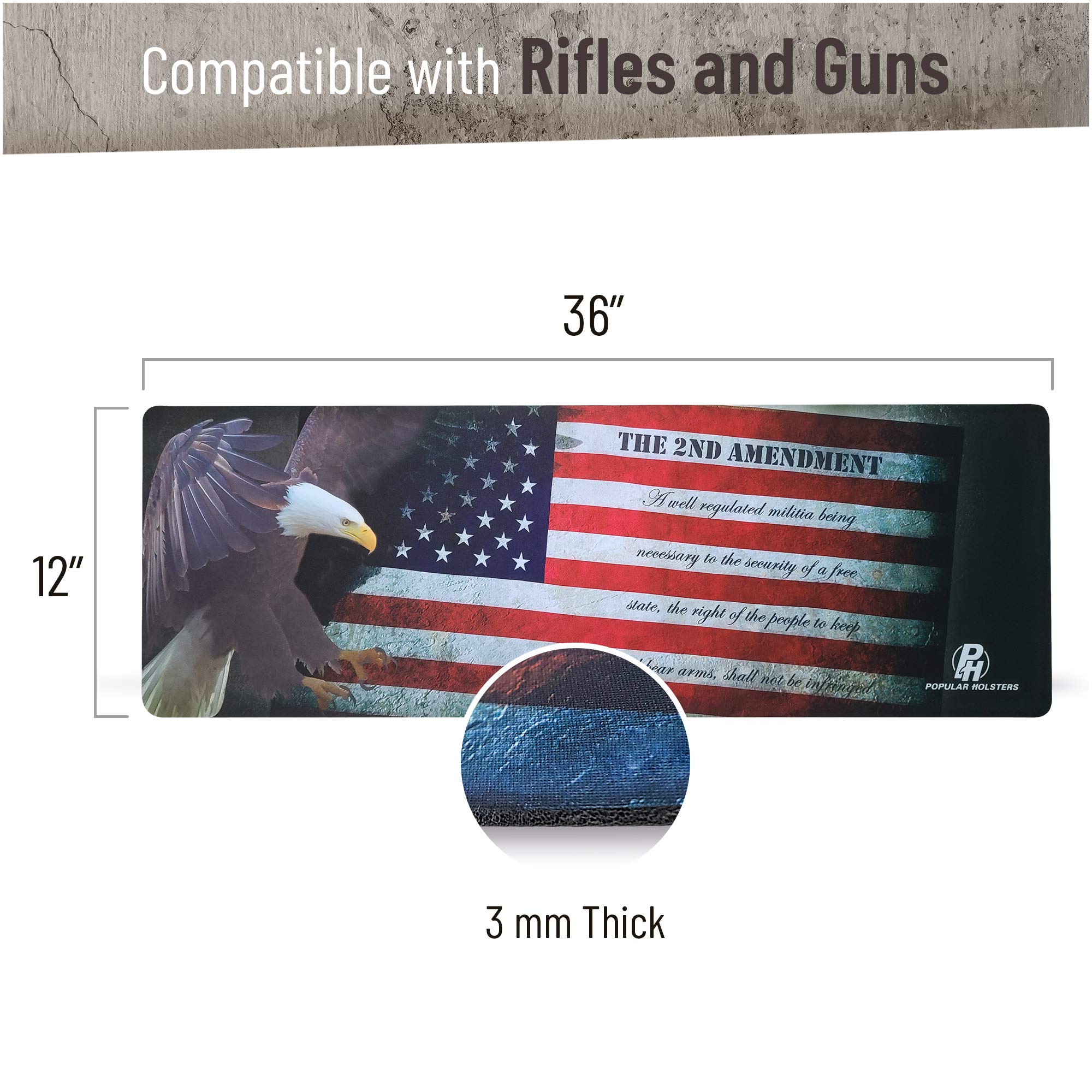 Gun Cleaning Mat for all Guns by PH - Gun Mat Measures 12"x36"x 3 mm - Oil and Solvent Resistant Padded Non-Slip - Compatible with Rifles - Small to large Pistols - Workbench Mat for Firearm (2ndAmnd)