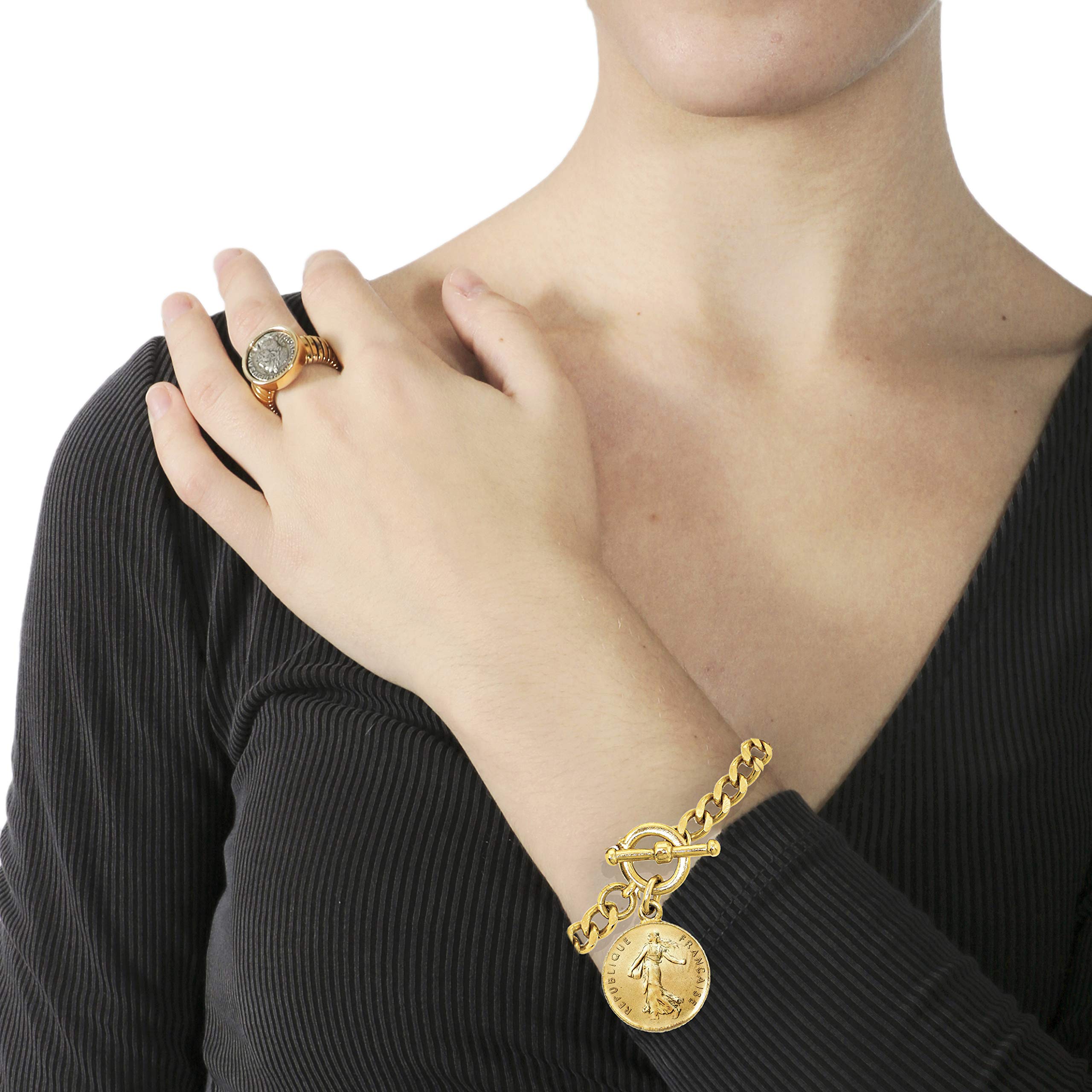 Ben-Amun "Moroccan" Coin Bracelet, Bohemian Statement Vintage Jewelry, 24k Gold, One Size, Made in New York