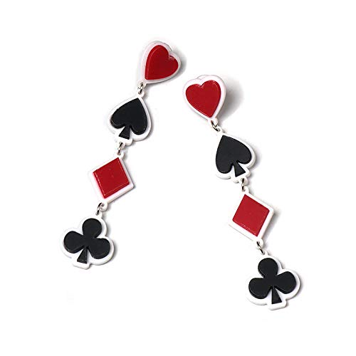 Unique Funny Playing Cards Pattern Dangle Drop Earring Personality Asymmetric Acrylic Spades Hearts Plum Poker Earrings for Women Gift Statement Nightclub Party Jewelry-A long