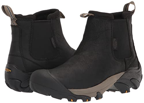 KEEN Women's Targhee 2 Pull On Mid Height Leather Chelsea Boot, Black/Brindle, 9