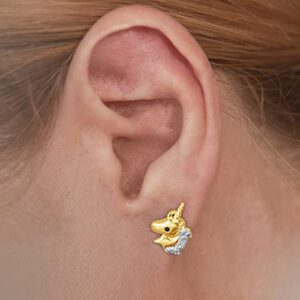 Beyond Brilliance Prong Set Black & White Natural Diamond Unicorn Push Back Stud Earrings in Yellow Gold-plated Sterling Silver Fashion Jewelry for Toddler Gift Box Included