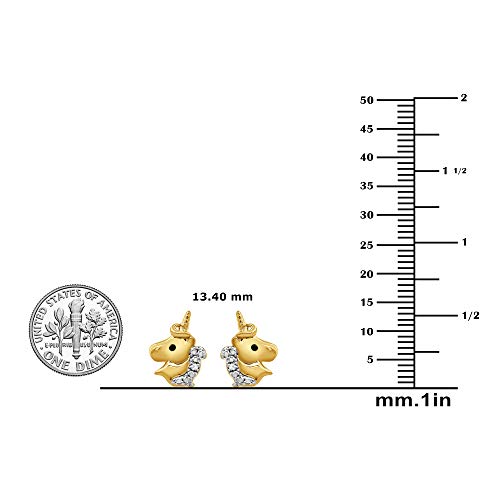 Beyond Brilliance Prong Set Black & White Natural Diamond Unicorn Push Back Stud Earrings in Yellow Gold-plated Sterling Silver Fashion Jewelry for Toddler Gift Box Included