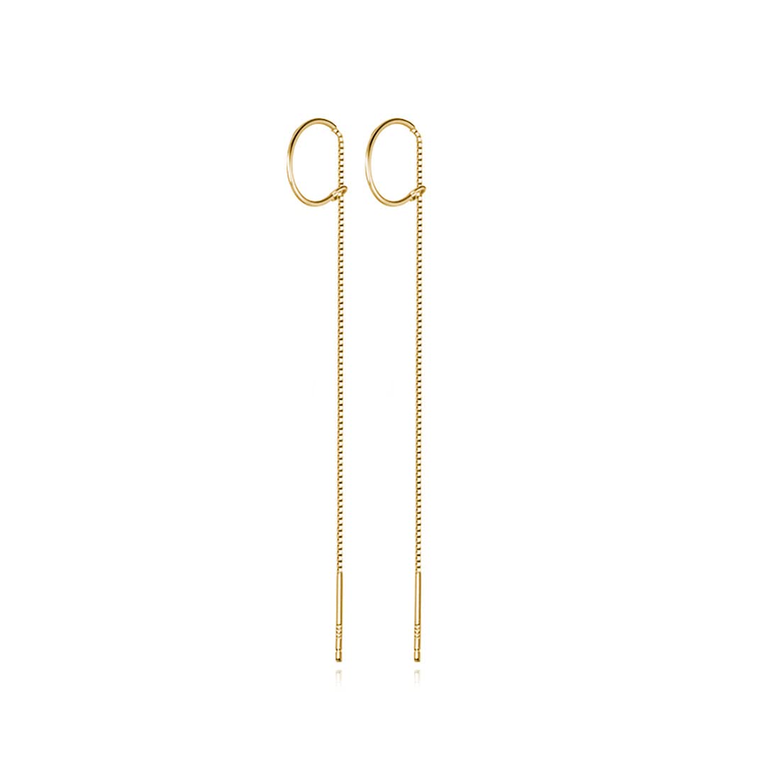 Reffeer Solid 925 Sterling Silver Dangle Chain Earrings Tassel Threader for Women Long Dangle Earrings Minimalist (B-18K Gold)