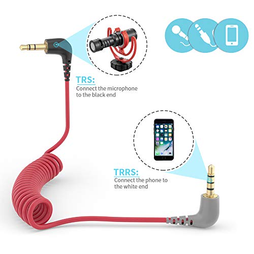 Sovvid 3.5mm TRS to TRRS Adapter Cable - Patch Microphone Cable 1/8 Male to Male Coiled Right Angle Mic Cord Compatible iPhone Smartphone Tablets with Rode SC7 VideoMic BOYA and More External Mic