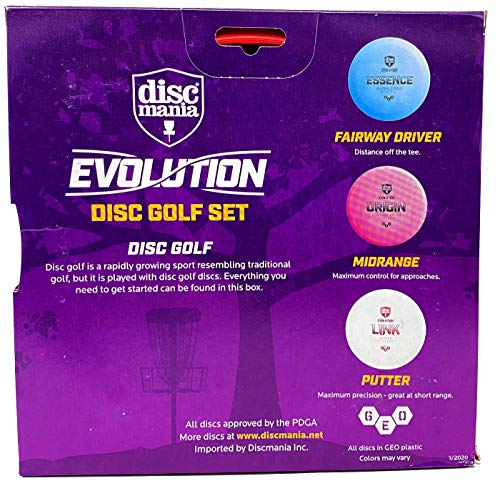 Discmania Evolution GEO Disc Golf Set of 3 – Includes Disc Golf Putter, Mid-Range and Driver, (Colors Will Vary)