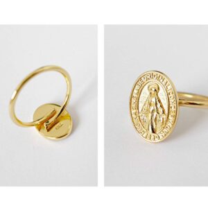 Oidims Virgin Mary 18K Gold Finish 925 Sterling Silver Statement Band Rings for Women Stackable Plate Knuckle Dainty Best Friend Mid Finger Faith Lady of Guadalupe Religious Gifts Jewelry #6.5