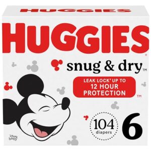 huggies size 6 diapers, snug & dry baby diapers, size 6 (35+ lbs), 104 count