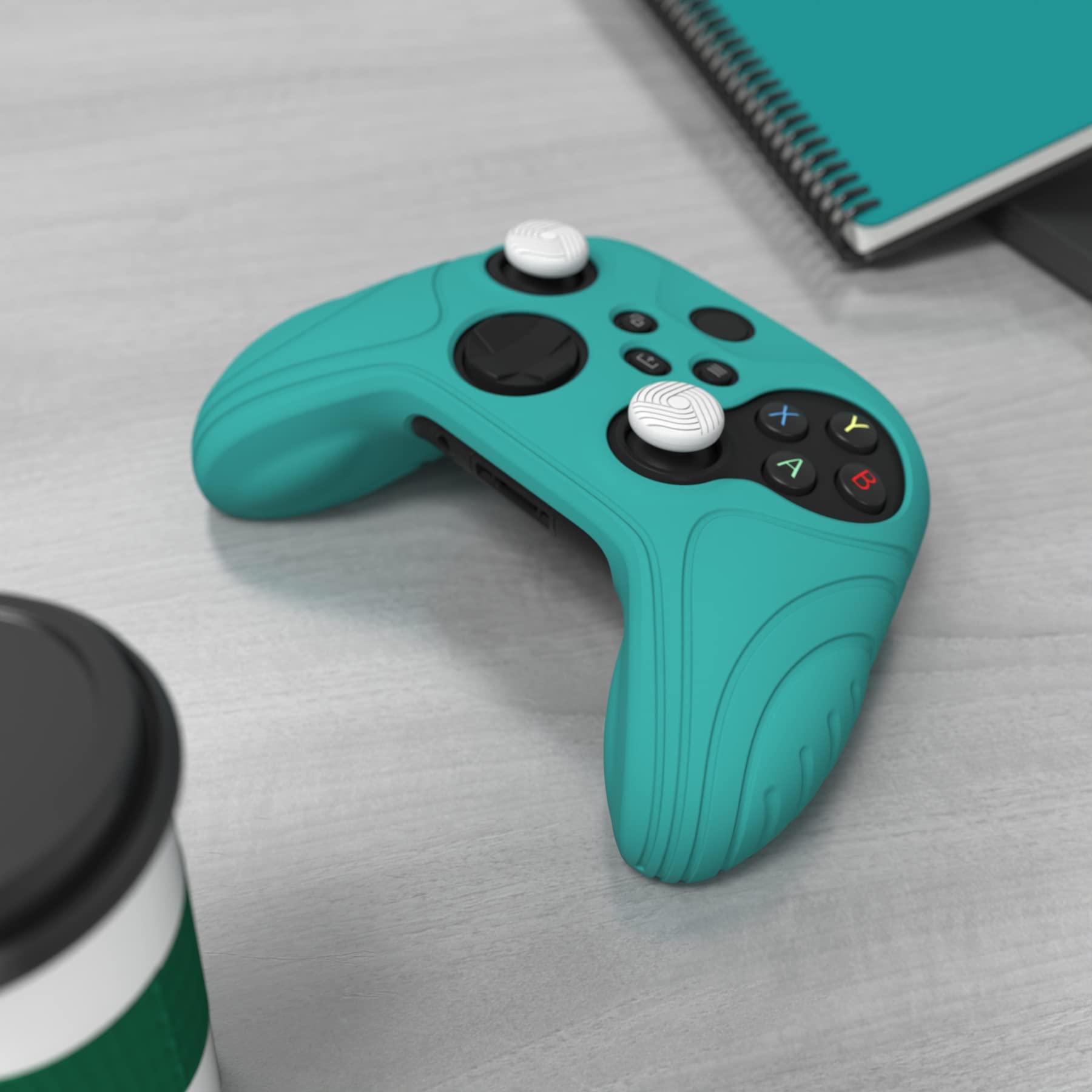 eXtremeRate PlayVital Samurai Edition Aqua Green Anti-Slip Controller Grip Silicone Skin for Xbox Core Controller, Ergonomic Protective Case Cover for Xbox Series S/X Controller w/Thumb Grips