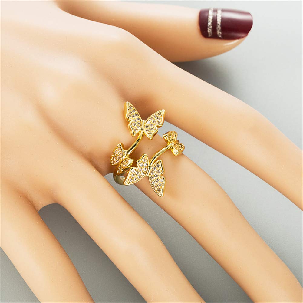 Aisza 18K Gold-Plated Butterfly Rings - Vintage Wrap Stacking Statement Rings with Finest Cubic Zirconia for Women Adjustable Open Rings (Butterfly Gold)