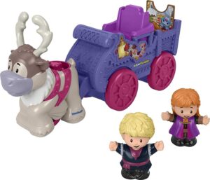 fisher-price little people toddler toy disney frozen anna & kristoff’s wagon vehicle & figure set for preschool pretend play kids ages 18+ months