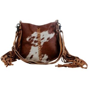 Myra Bag Women's Edgy Cowhide Satchel Brown One Size