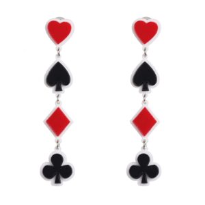 Unique Funny Playing Cards Pattern Dangle Drop Earring Personality Asymmetric Acrylic Spades Hearts Plum Poker Earrings for Women Gift Statement Nightclub Party Jewelry-A long