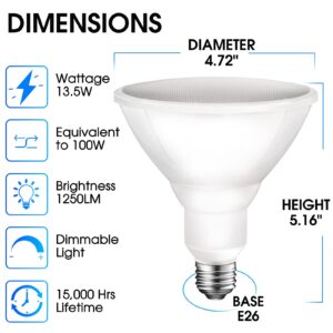 Energetic 1250LM Outdoor 12PK Par38 Led Flood Light Bulb, 5000K Daylight, 100W, Dimmable, CRI90, E26 Base, Waterproof Led Spotlight Bulb, UL Listed