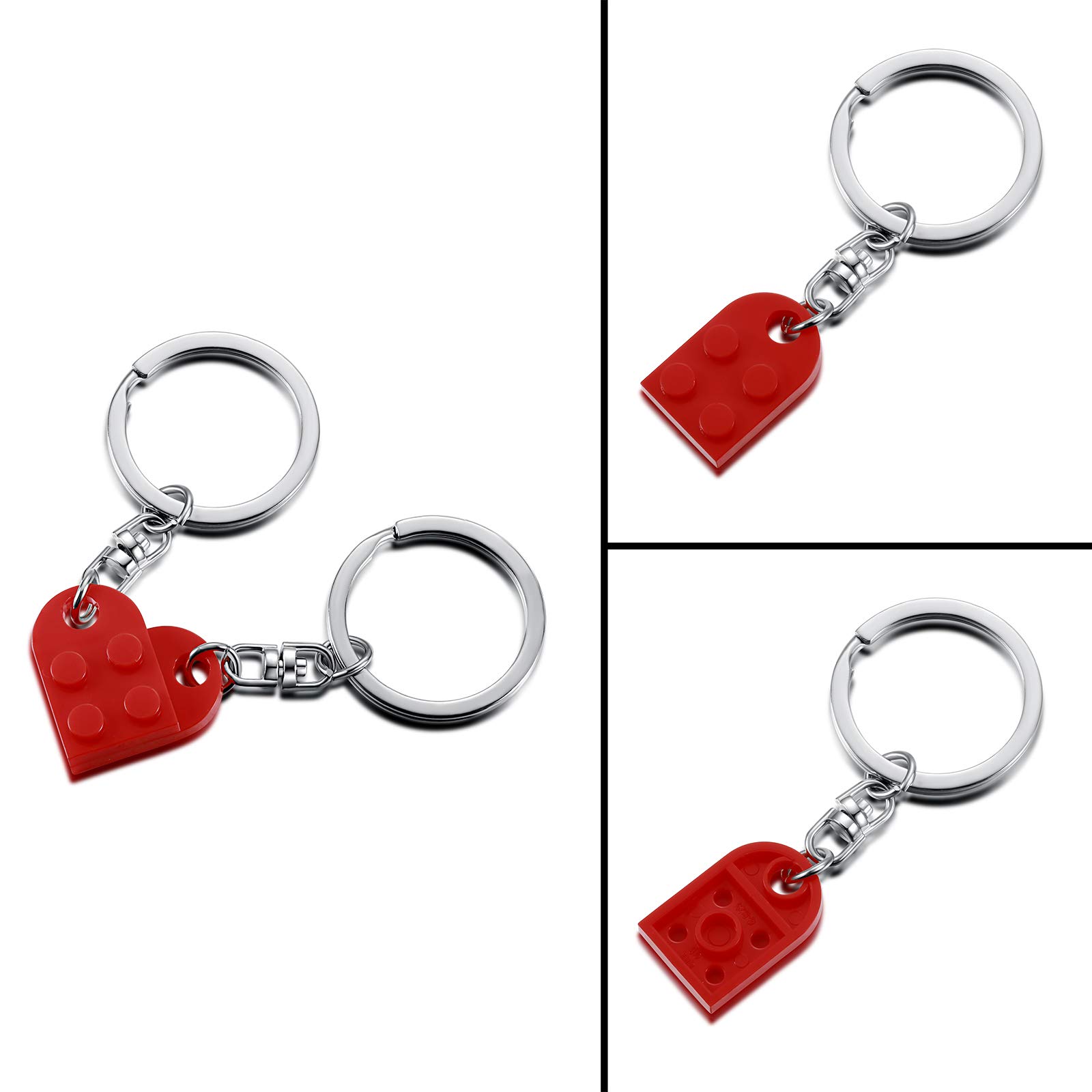 Brick Keychain for Couples Friendship - 2pcs Matching Heart Colorful Keychain Set for Girlfriend Boyfriend Couples Valentine's Day BFF （Red）