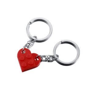 Brick Keychain for Couples Friendship - 2pcs Matching Heart Colorful Keychain Set for Girlfriend Boyfriend Couples Valentine's Day BFF （Red）