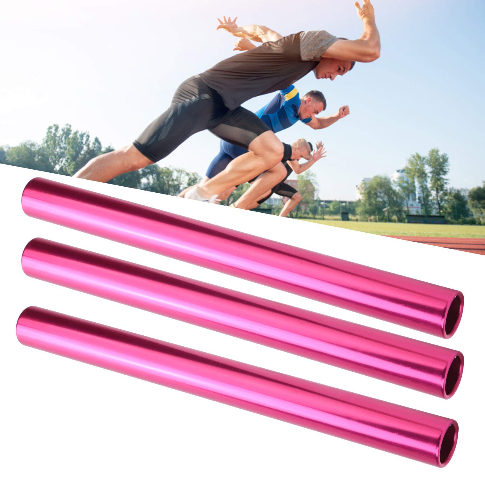 Keenso Relay Race Baton, 3 Pcs Aluminum Alloy Track and Field Relay Baton Sports Relay Race Baton Sports Game Props(pink)