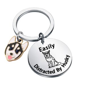 myospark husky mom gift easily distracted by husky keychain dog jewelry gift for husky lover husky owner dog sitter gift (husky kc)