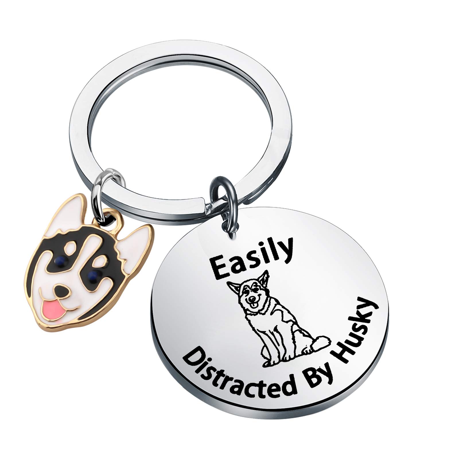 MYOSPARK Husky Mom Gift Easily Distracted by Husky Keychain Dog Jewelry Gift for Husky Lover Husky Owner Dog Sitter Gift (Husky KC)