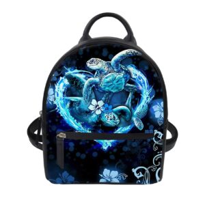 hugs idea boho sea turtles print women girls mini backpack purse pu leather zipper closure shoulder bags